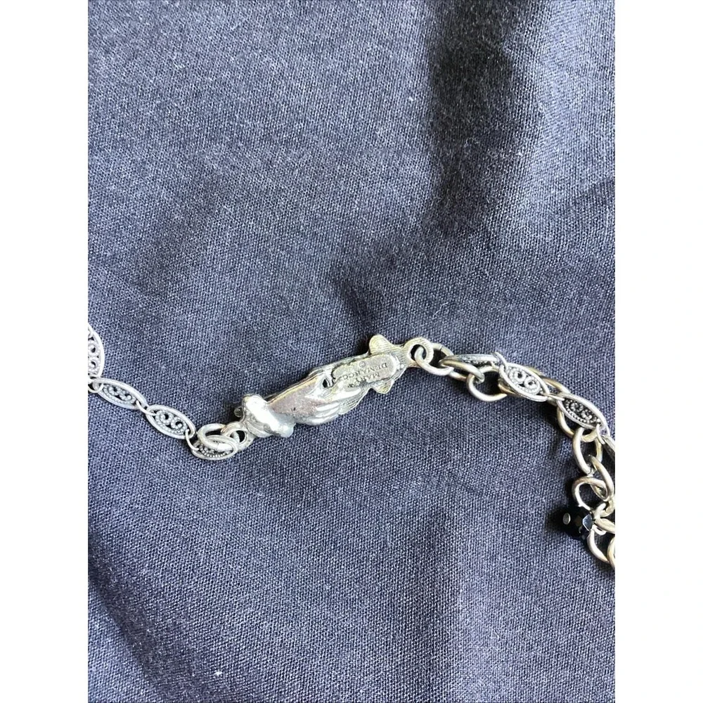 Vtg Mary DeMarco La Contessa Cat Pendant Necklace Rare Hand Clasp Pewter Signed